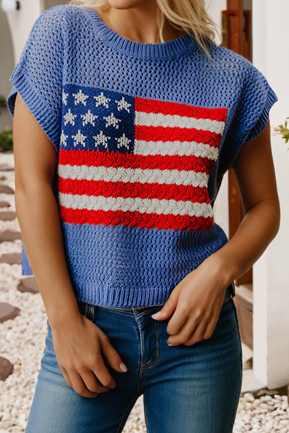 LDC Flag Graphic Short Sleeve Sweater Top