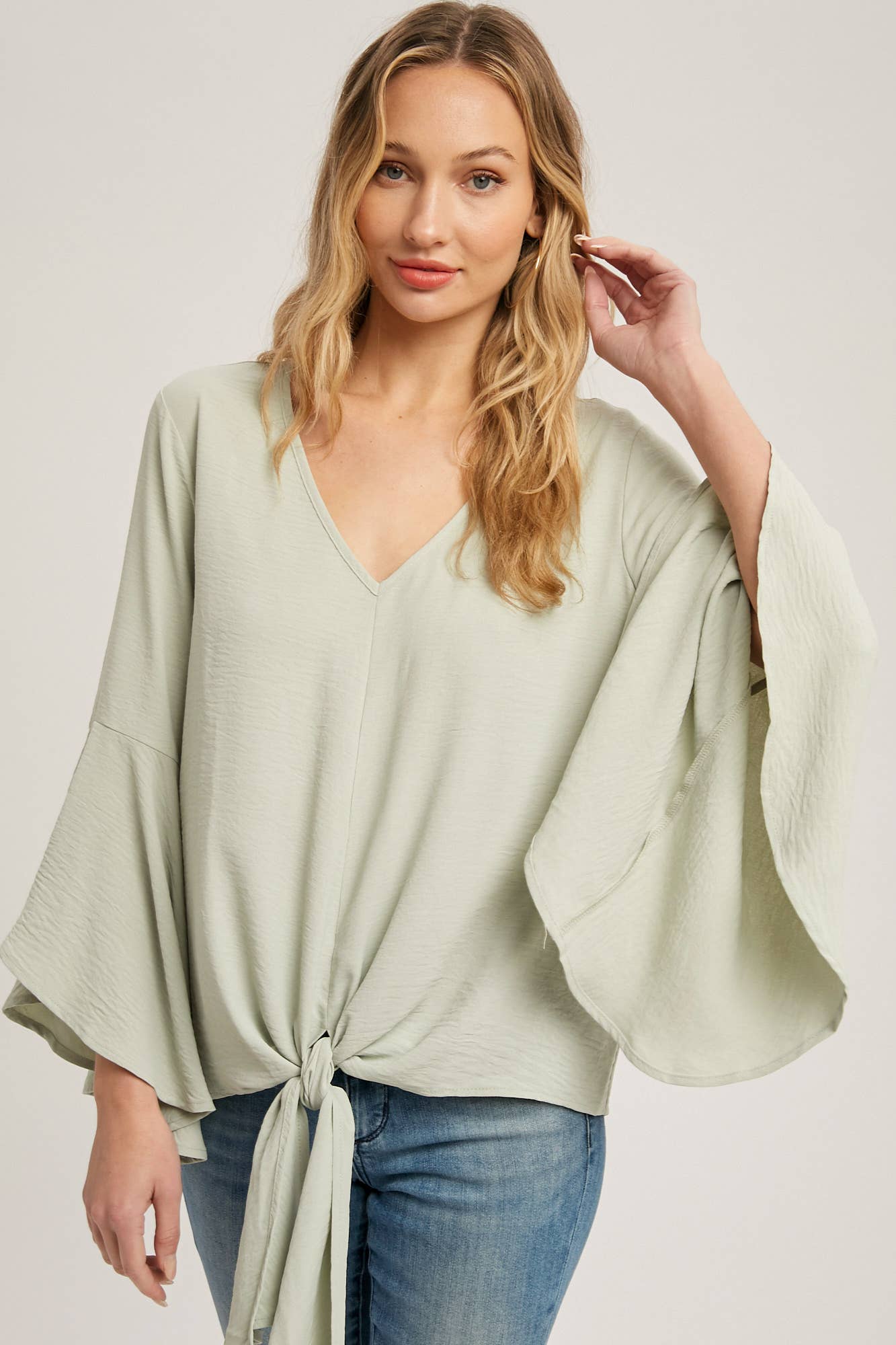 FRONT-TIE BLOUSE WITH BELL SLEEVES