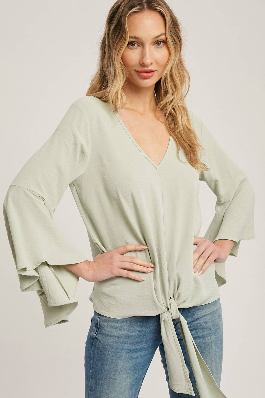FRONT-TIE BLOUSE WITH BELL SLEEVES