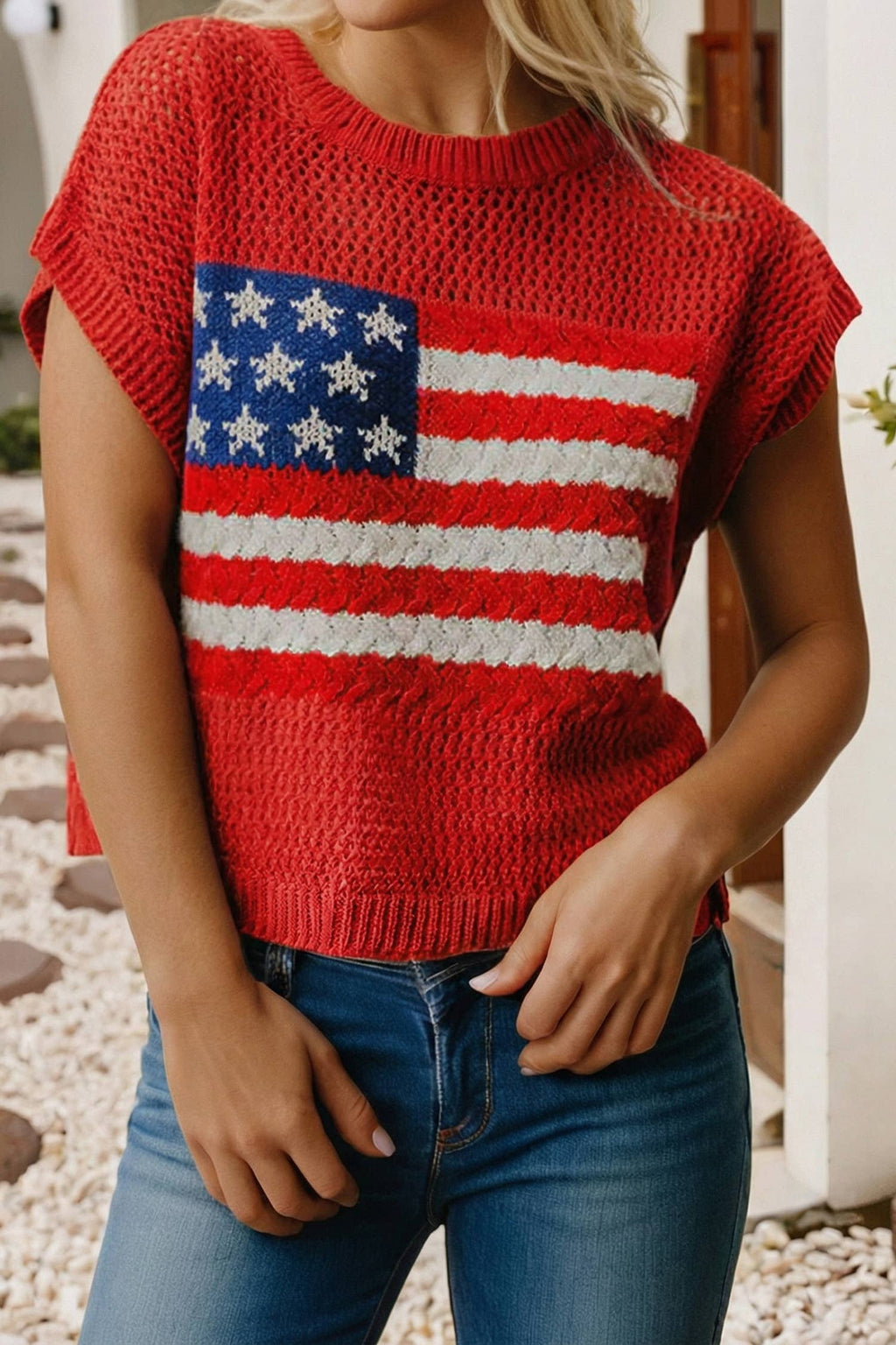 LDC Flag Graphic Short Sleeve Sweater Top