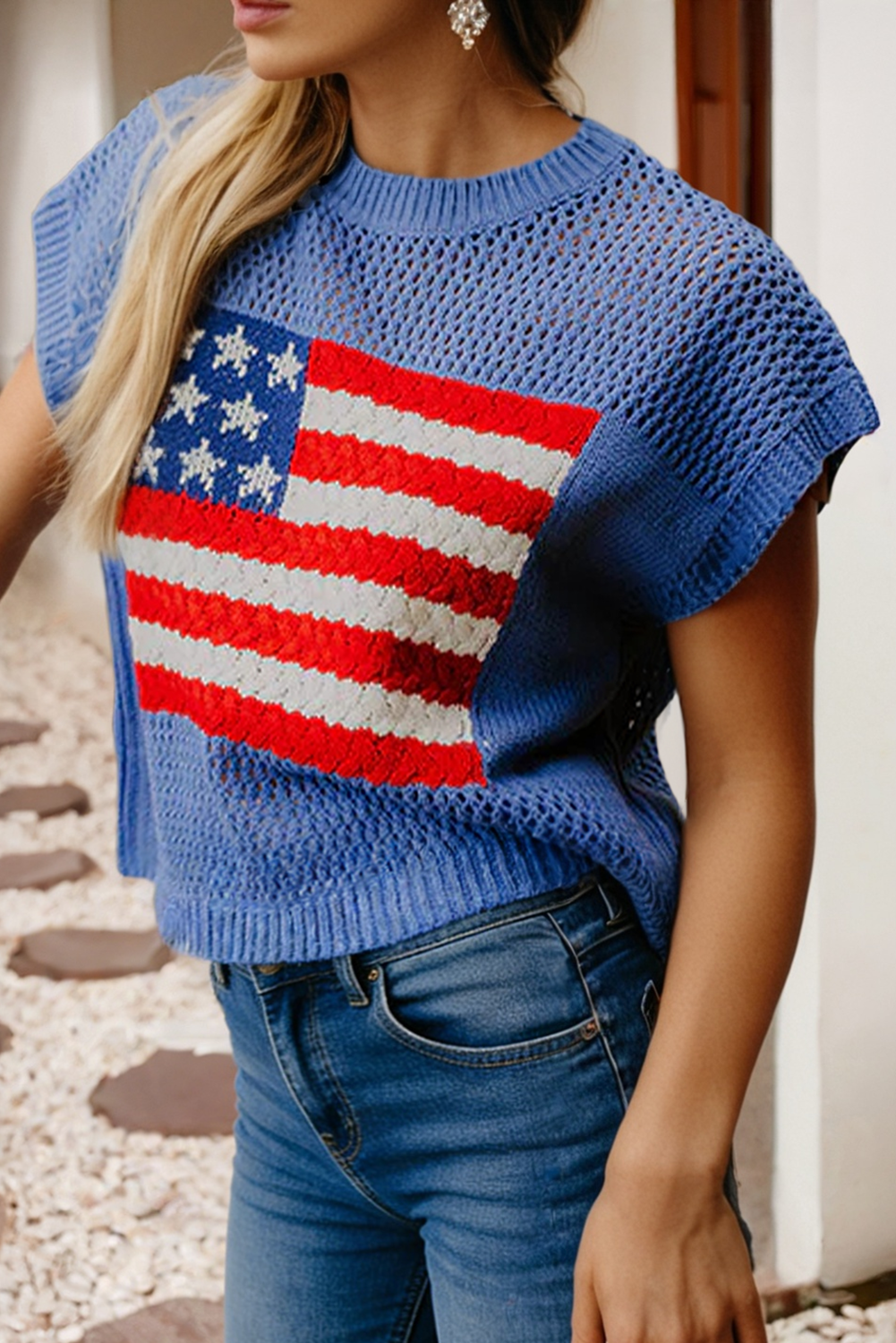 LDC Flag Graphic Short Sleeve Sweater Top