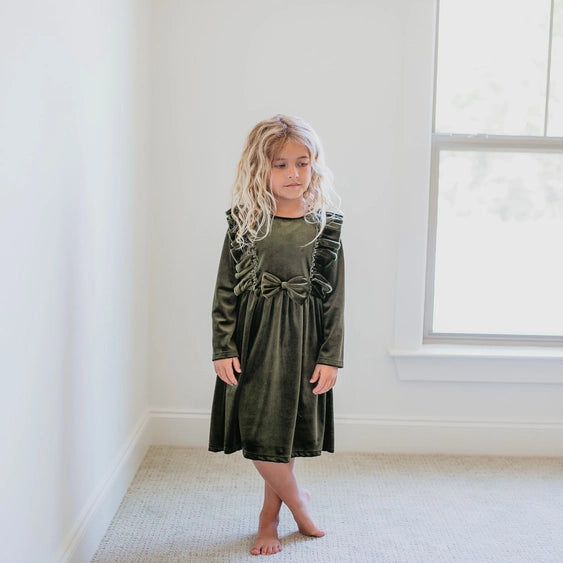 Girls Moss Velvet Ruffle Dress