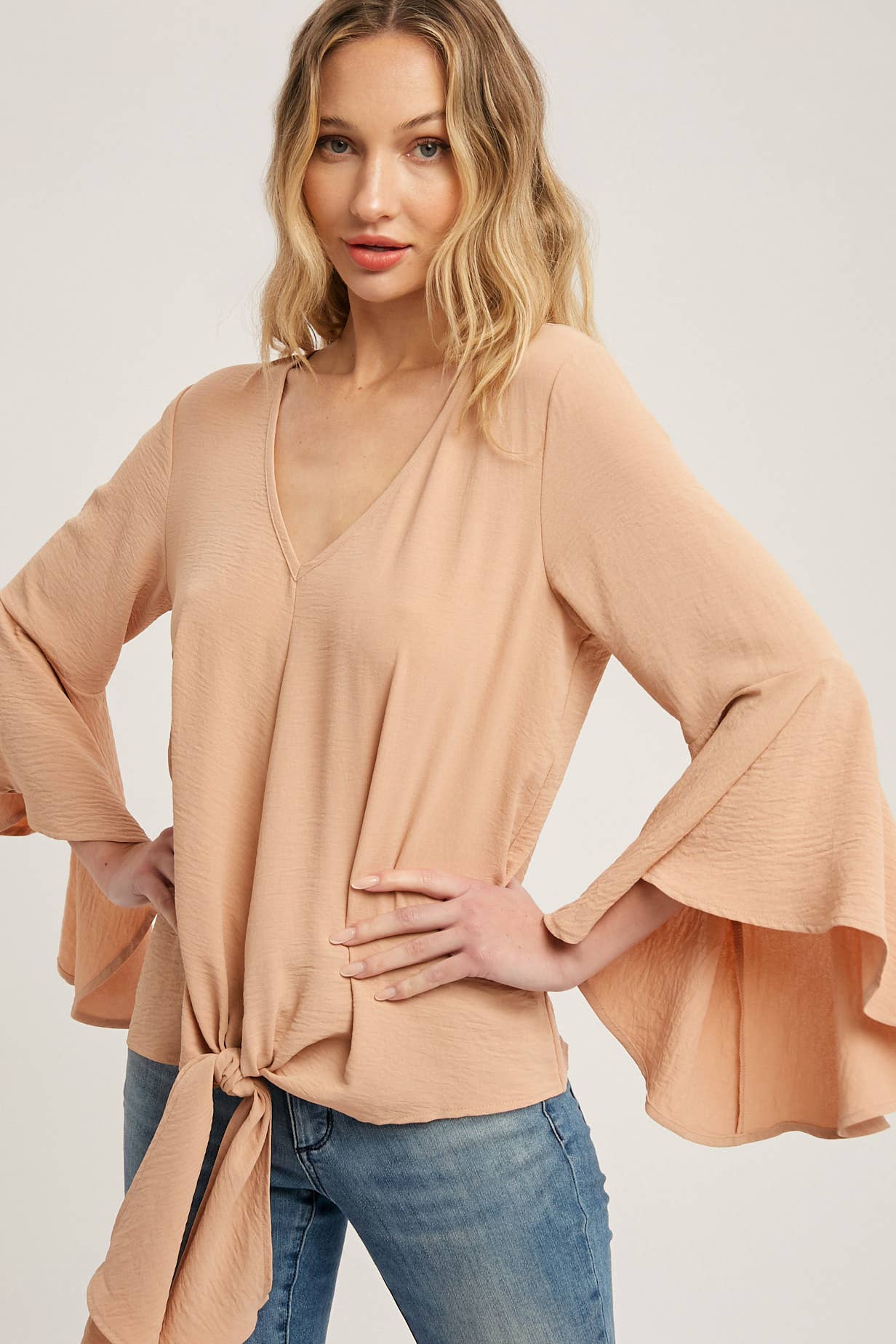 FRONT-TIE BLOUSE WITH BELL SLEEVES