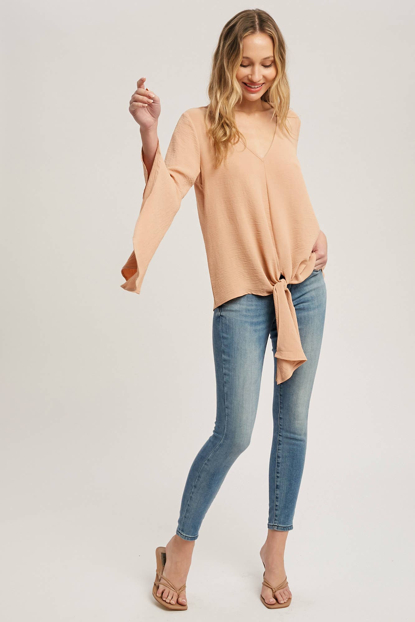 FRONT-TIE BLOUSE WITH BELL SLEEVES
