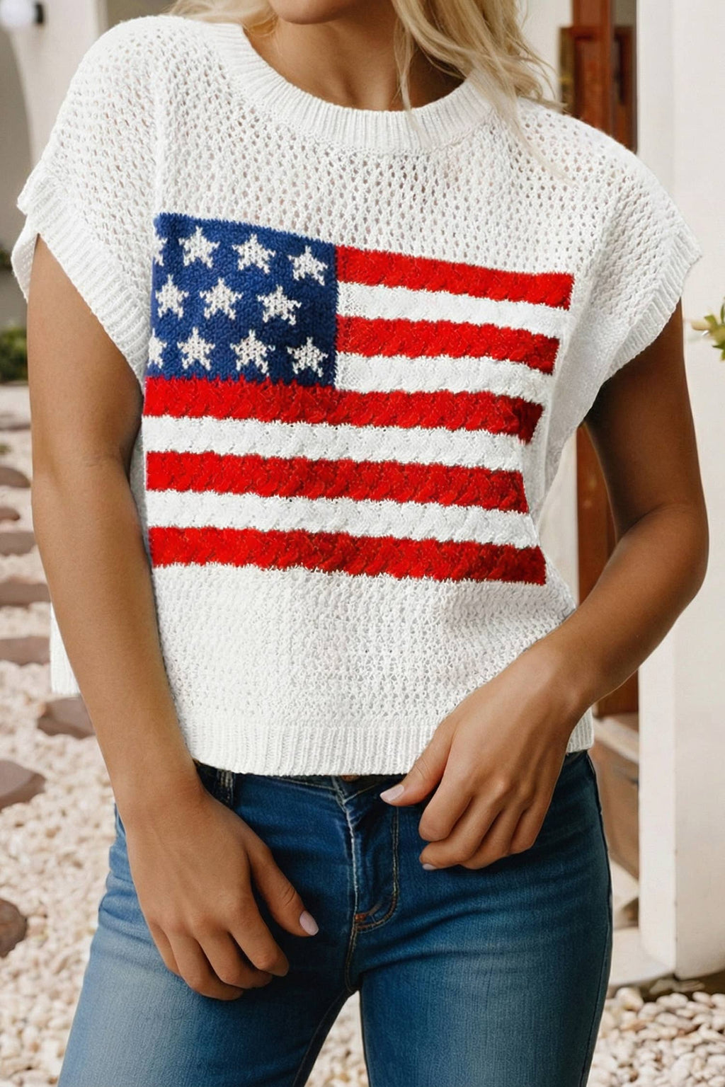 LDC Flag Graphic Short Sleeve Sweater Top