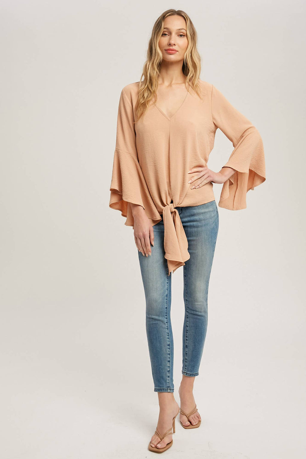 FRONT-TIE BLOUSE WITH BELL SLEEVES