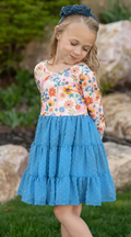 Girls Dusty Blue Floral Dress