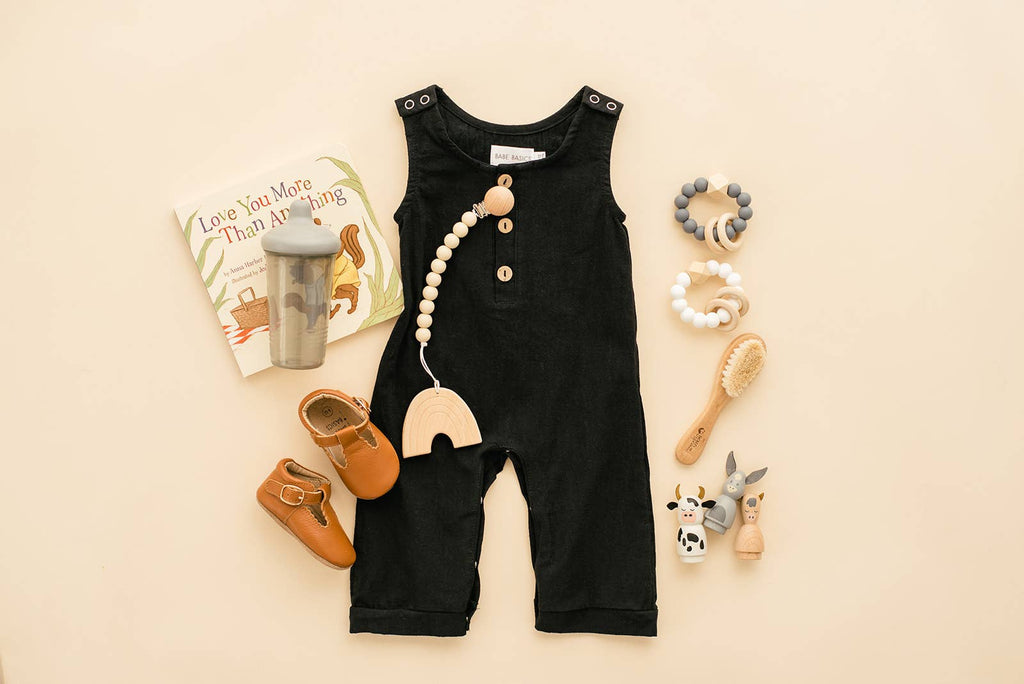 Black Linen Baby Romper