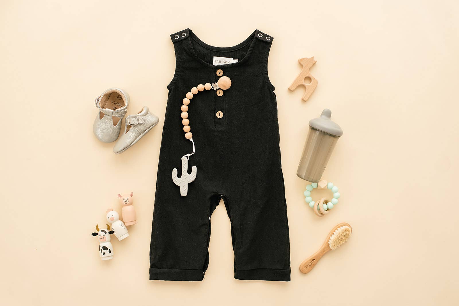 Black Linen Baby Romper