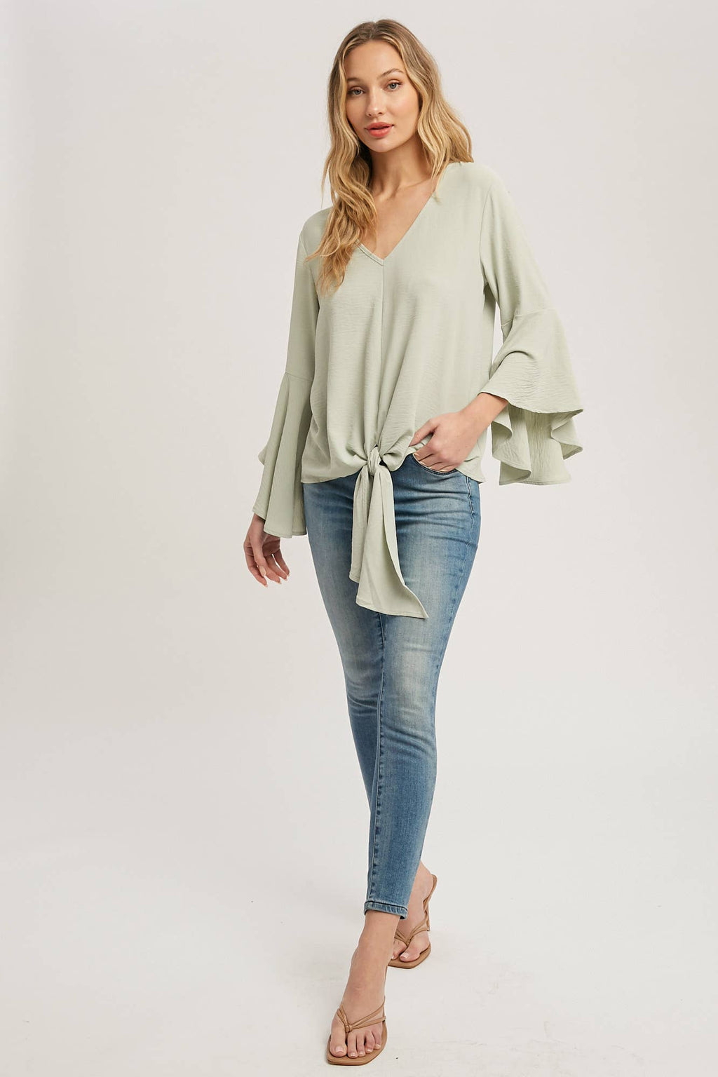 FRONT-TIE BLOUSE WITH BELL SLEEVES