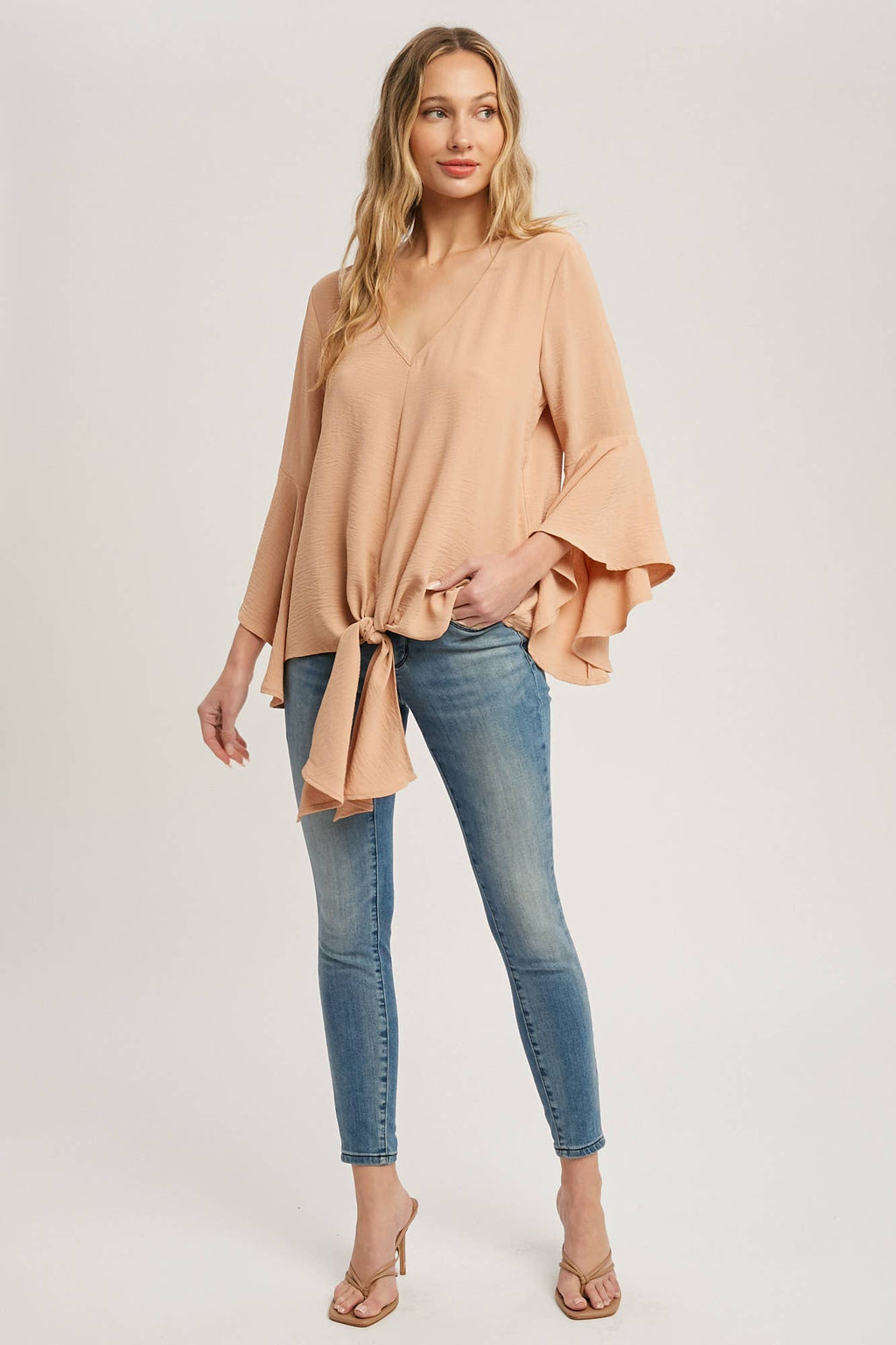FRONT-TIE BLOUSE WITH BELL SLEEVES
