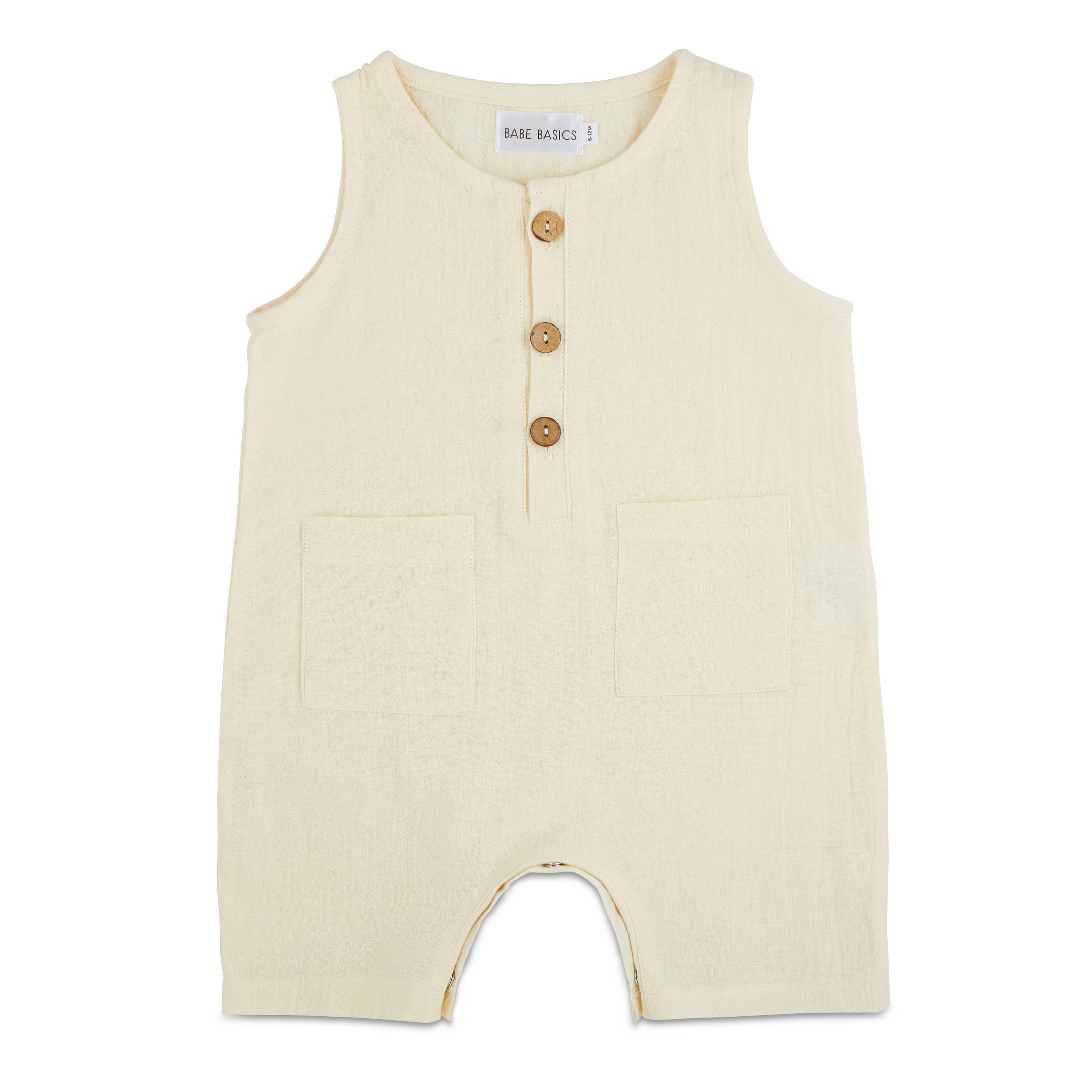 White Sleeveless Crop Linen Baby Romper