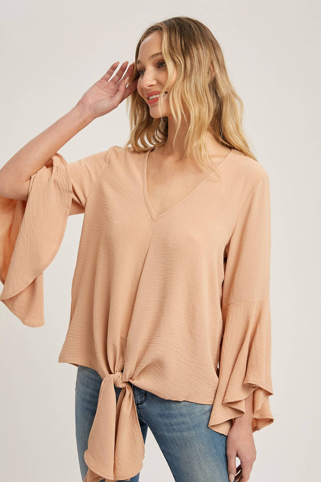 FRONT-TIE BLOUSE WITH BELL SLEEVES